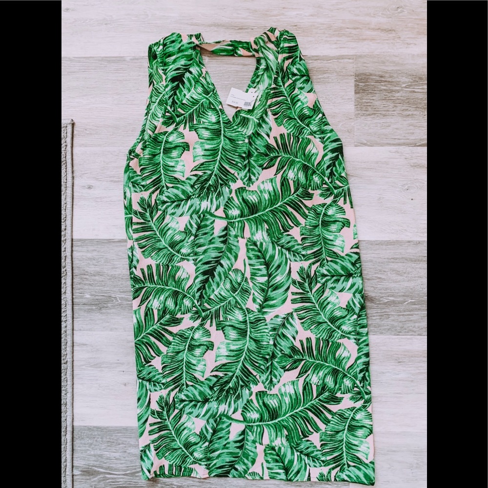 Rosette blush & green tropical shift dress